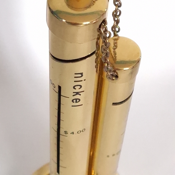 Vintage Brass Tube Tall Coin Bank KEYS AND LOCK Save Money - Picture 6 of 9